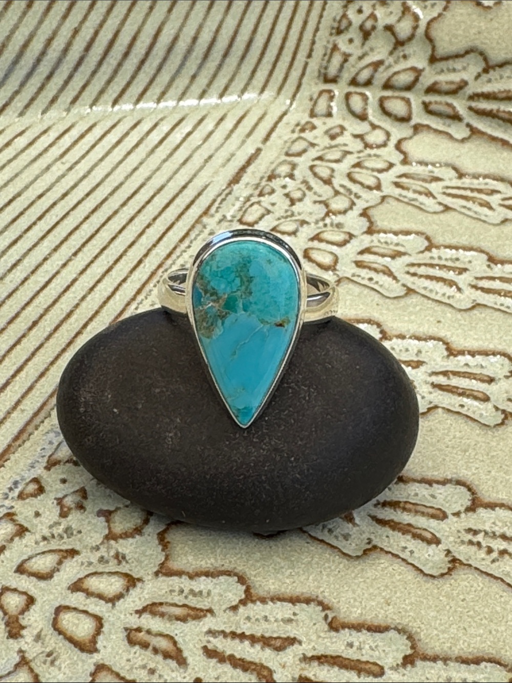 Teardrop Turquoise Sterling Silver Ring - Size 8